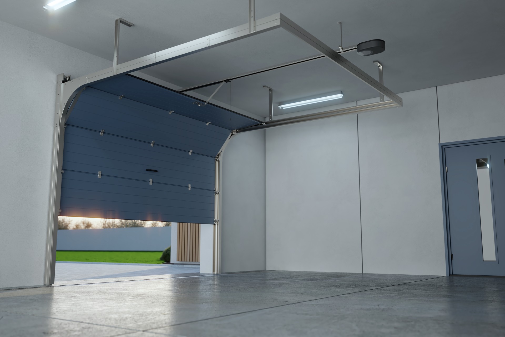 Garage interior. Automatic garage door